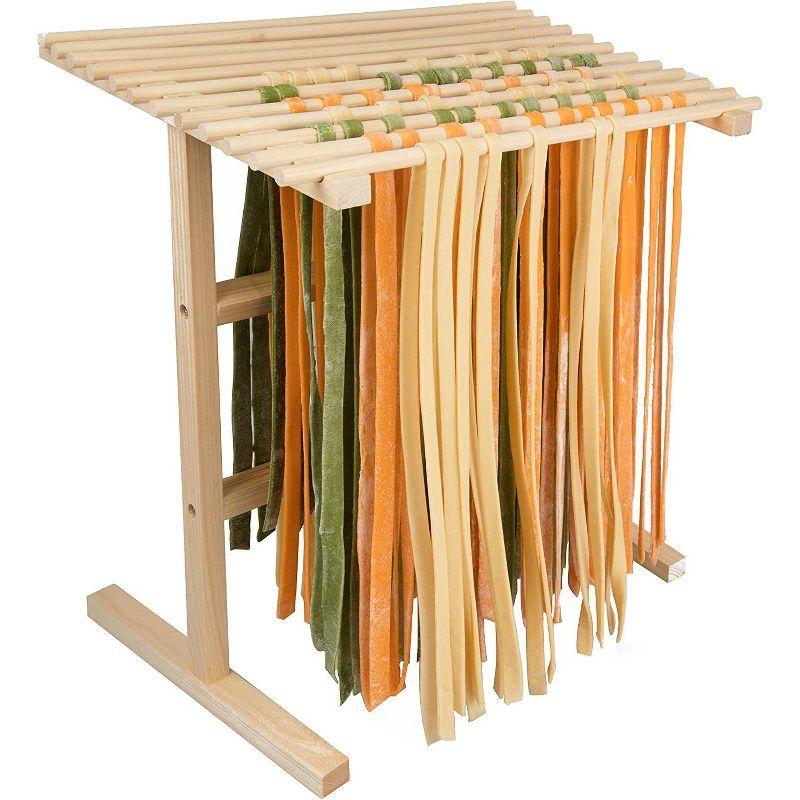 Natural Wood Foldable Pasta Drying Rack with 12 Feet Capacity