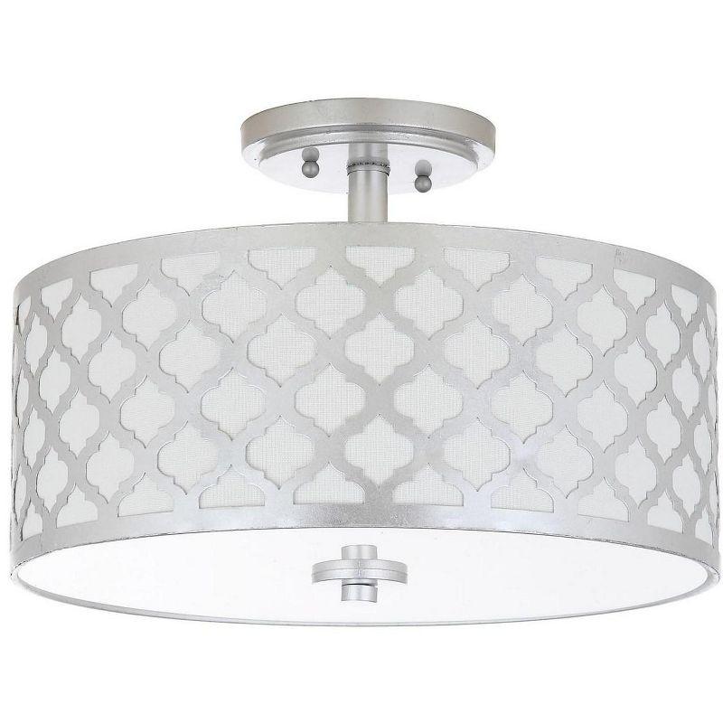 Silver Glass Drum Shade Semi Flush Mount Light