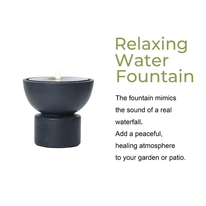 LuxenHome Dark Gray Resin Round Bubbler 18.7" Tall Outdoor Fountain with Lights