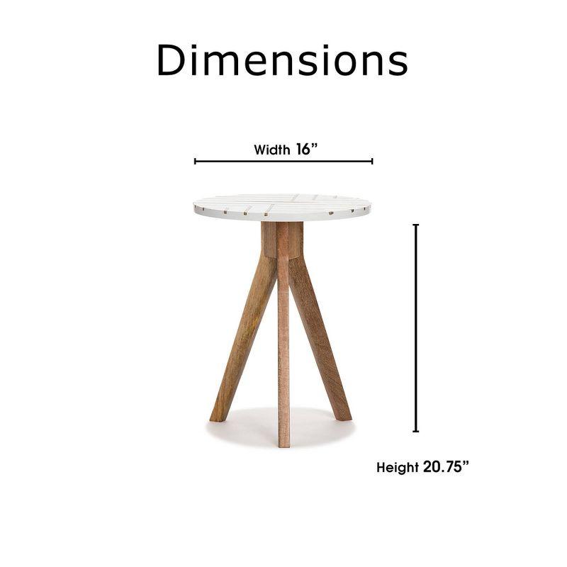 Amari White and Brass Inlay Round Wood Side Table