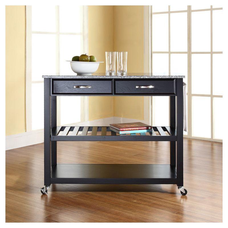 Solid Granite Top Kitchen Cart/Island with Optional Stool Storage - Black - Crosley: Wheeled with Storage Shelves