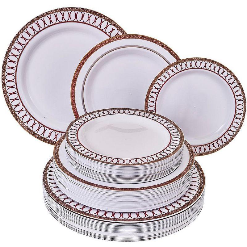 Red and Gold Renaissance Plastic Dinnerware Set, 60 Pieces