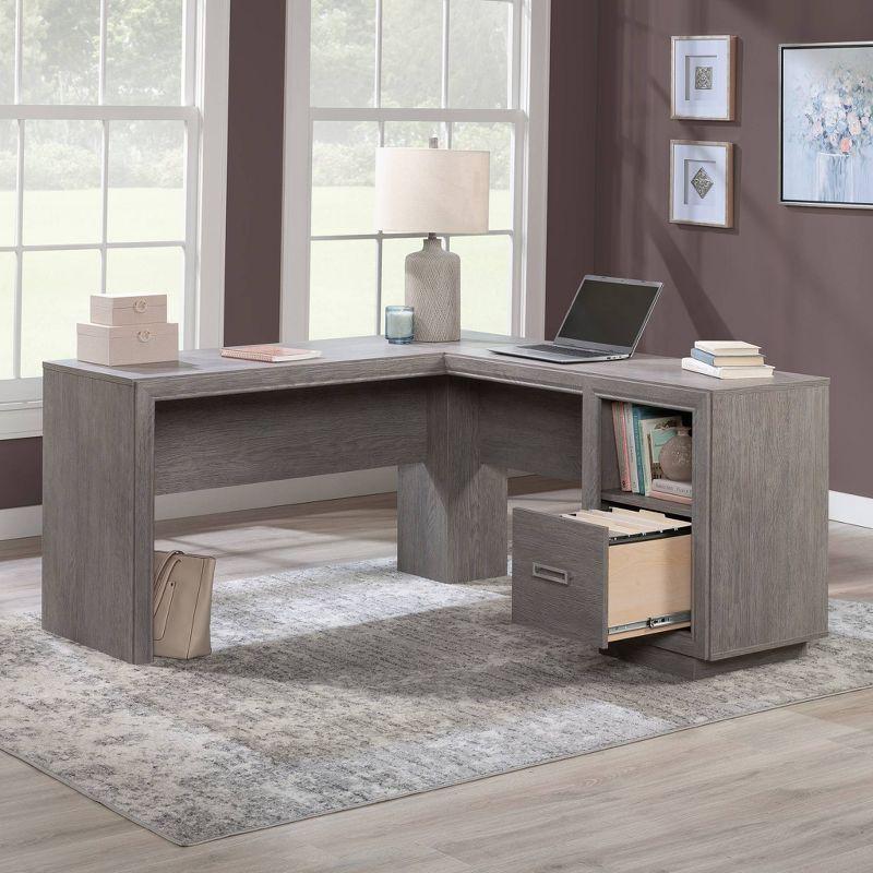 Gray Ashen Oak L-Shaped Computer Desk with Drawer and Filing Cabinet