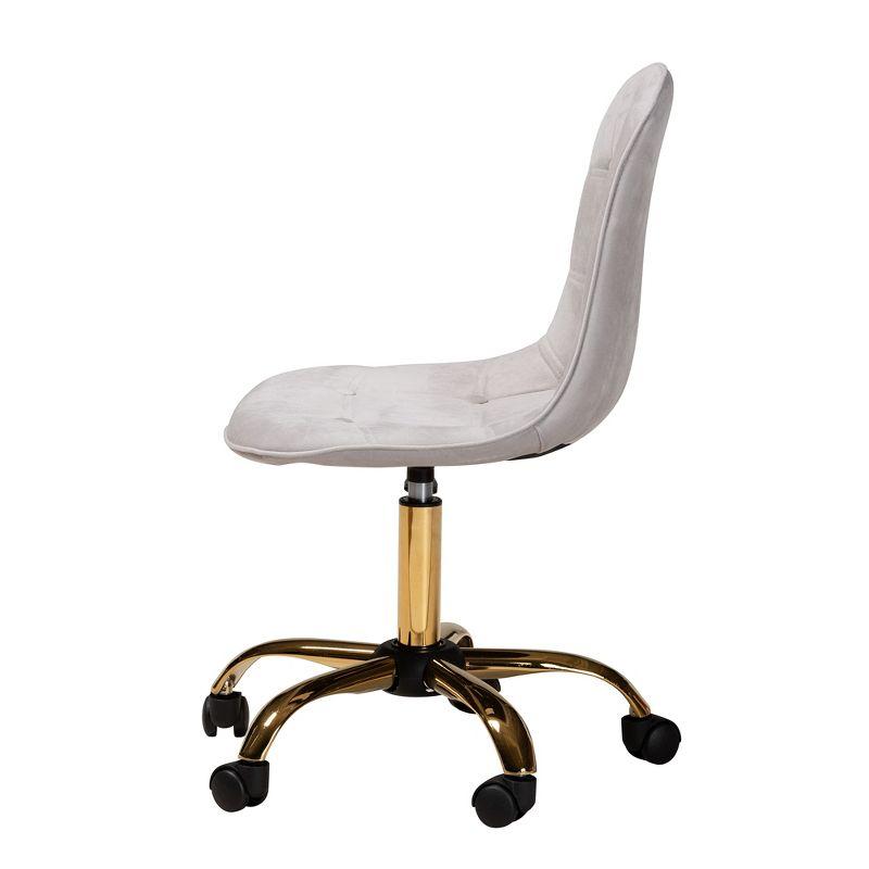 Grey Velvet and Gold Metal Swivel Office Chair