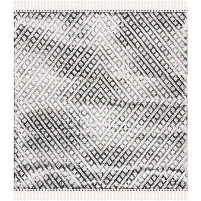 Ivory and Black Hand-Tufted Wool Square Rug, 6' x 6'