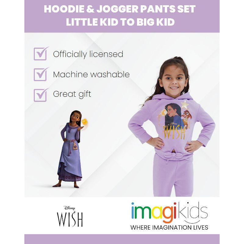 Disney Wish Asha Star Little Girls Fleece Pullover Hoodie and Jogger Pants Set Purple 6