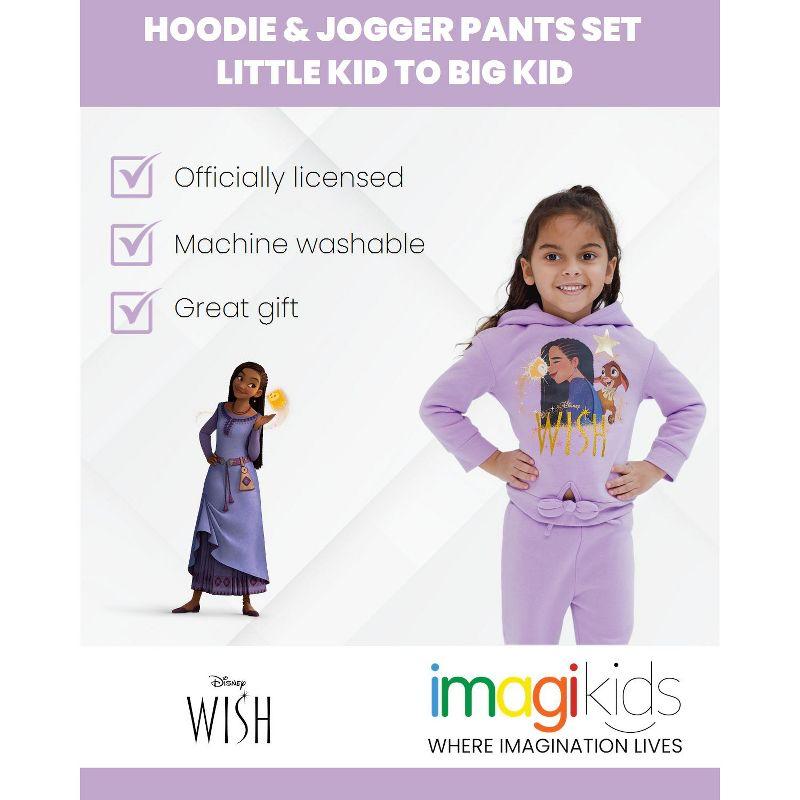 Disney Wish Asha Star Girls Fleece Pullover Hoodie and Jogger Pants Set Little Kid to Big Kid