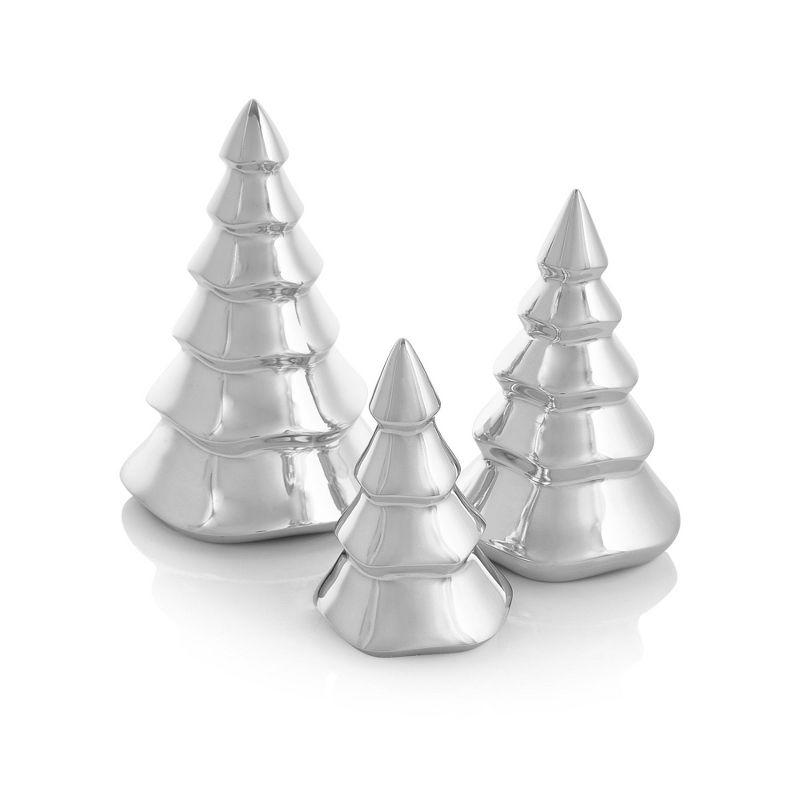 Silver Metal Christmas Tree Figurine Set of 3