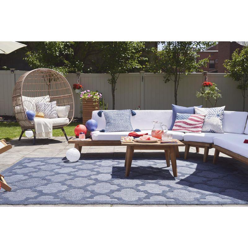 Nourison Easy Care Trellis Flatweave Indoor Outdoor Area Rug 5' x 7' Denim Blue
