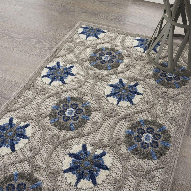 Nourison Aloha Contemporary Floral Flatweave High-Low Indoor Outdoor Area Rug Grey/Blue 2'8" x 4'