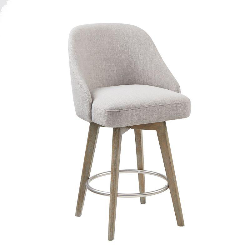 Elegant Reclaimed Grey Swivel Counter Stool with Metal Ring Footrest