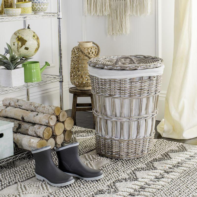 White-Washed Kubu Upright Hamper with Lid