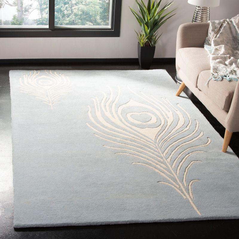 Light Blue and Ivory Hand-Tufted Wool Area Rug