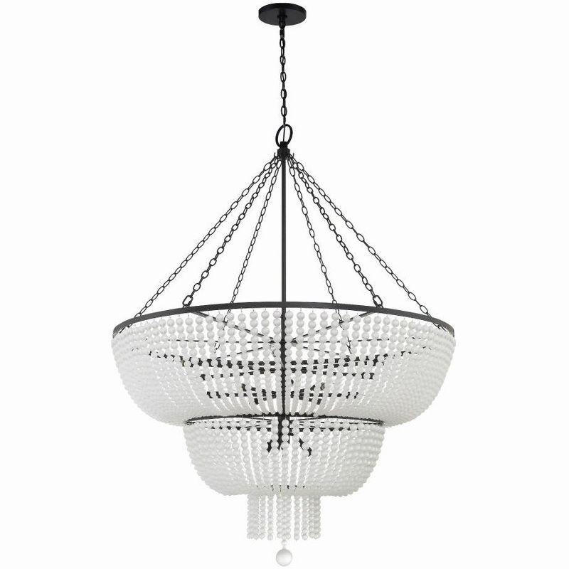 Rylee Matte Black 15-Light Chandelier with Frosted Glass Beads