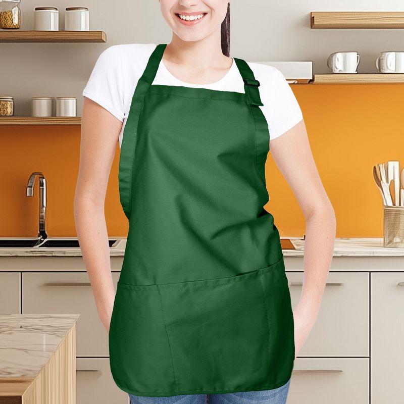 Dalix Waist Aprons Commercial Restaurant Home Bib Spun Poly Cotton Kitchen (3 Pockets) in Dark Green