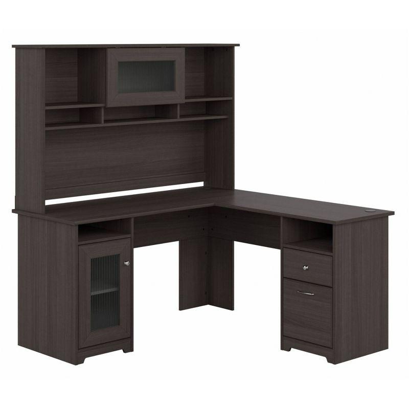 Cabot 60W L Shaped Computer Desk with Hutch Heather Gray - Bush Furniture: Executive Workstation, Storage Cabinet