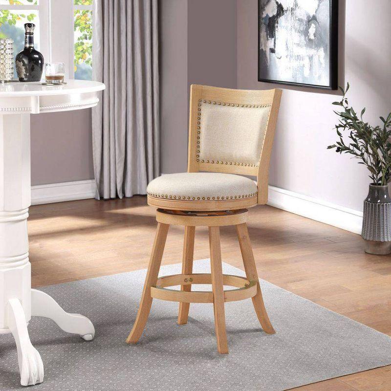 Boraam Melrose Distressed 24" Counter Height Barstool - Driftwood Crème: Linen Upholstery, Nailhead, Swivel, Wood Legs