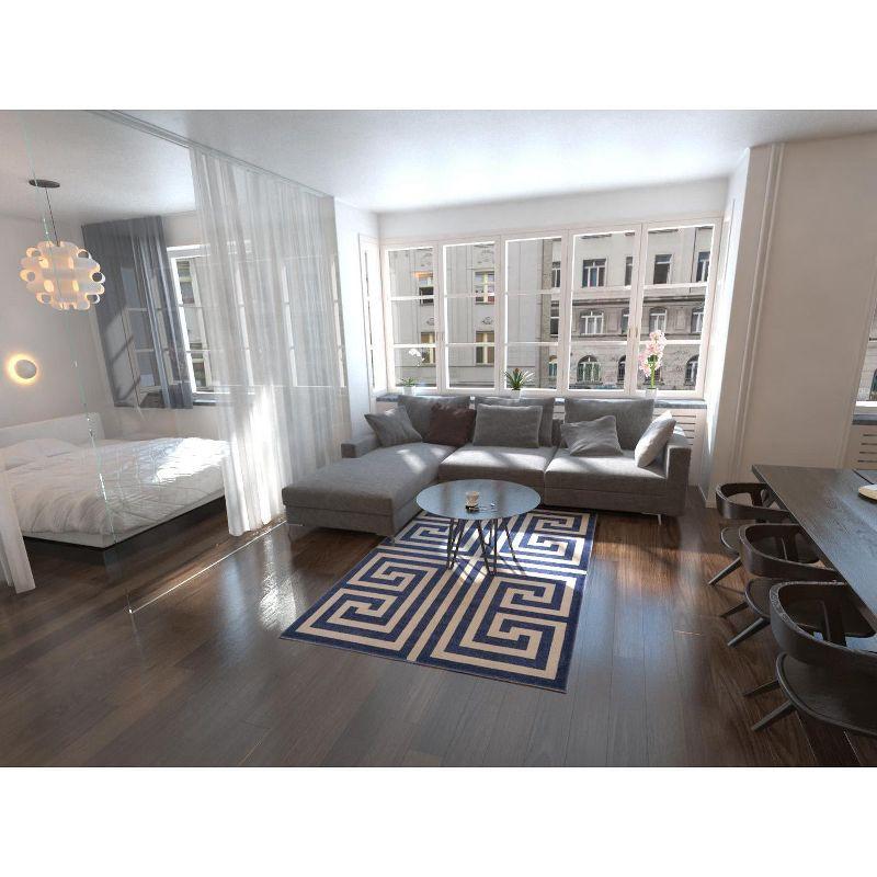 Unique Loom Athens Collection Area Rug - Greek Key (6' 1" x 9' Rectangle Navy Blue/Beige)