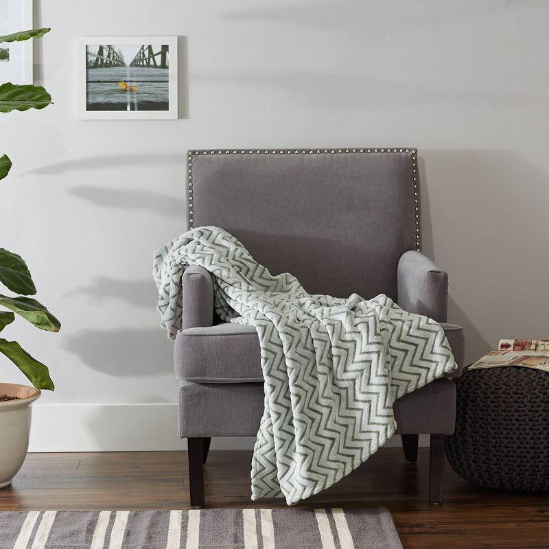 Sage Green Chevron Plush 50"x60" Polyester Throw Blanket