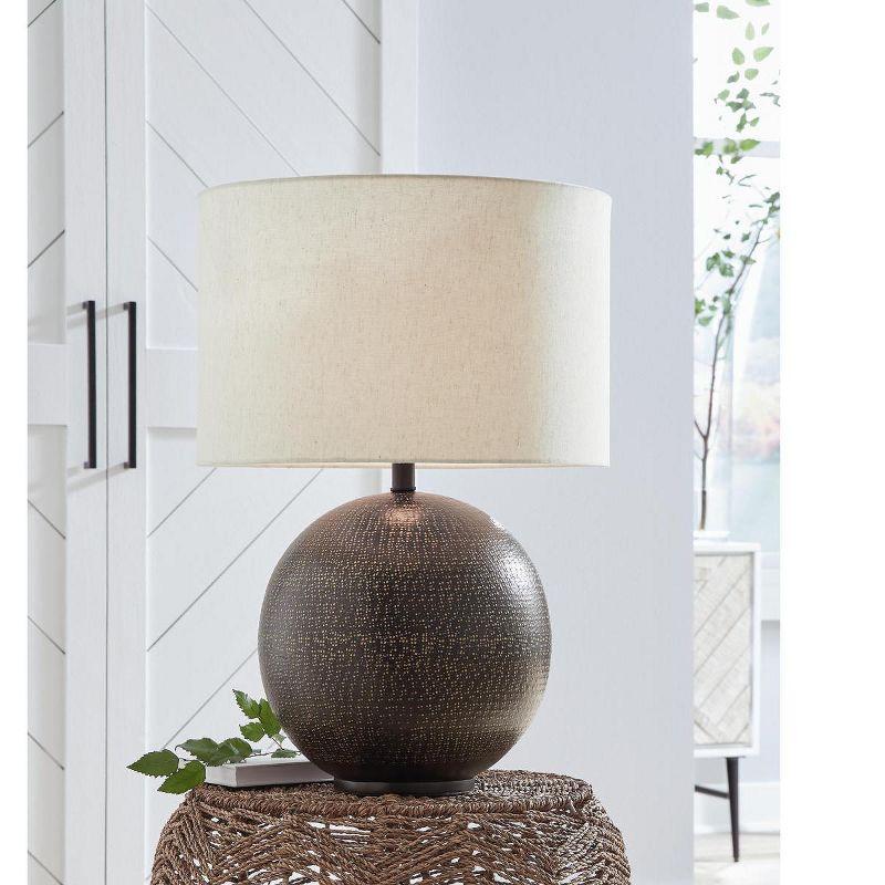 Black and Gold Metal Table Lamp with Drum Shade