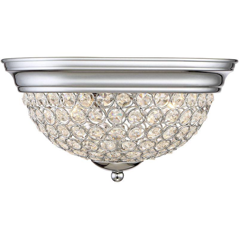 Possini Euro Design Faith Modern Ceiling Light Flush Mount Fixtures 11" Wide Set of 2 Chrome 2-Light Crystal for Bedroom Kitchen Living Room Hallway