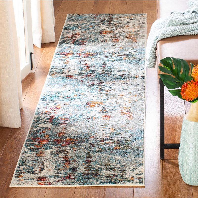 Elegant Grey/Blue Synthetic 2' x 8' Runner Rug for Easy Care