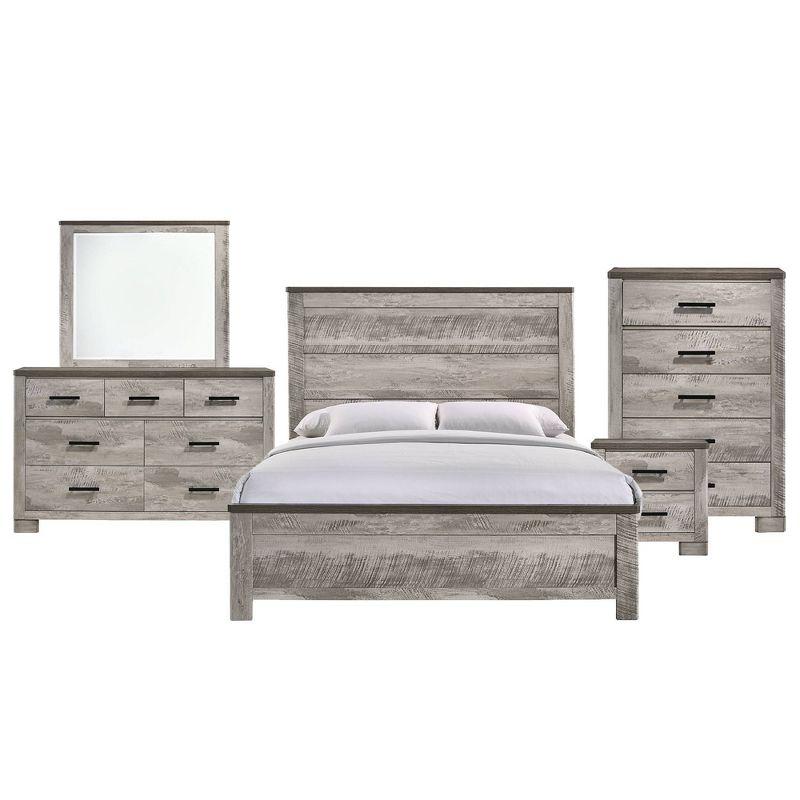 Adam Full 5-Piece Panel Bedroom Set in Dual-Gray Finish