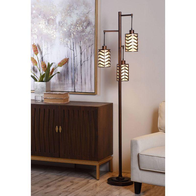 Wave Design Rubbed Bronze Finish Tree Floor Lamp - StyleCraft: Adjustable Head Tilt, 3 Linen Shades, UL Listed