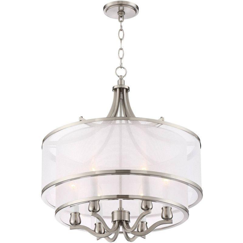 Possini Euro Design Nor Brushed Nickel Pendant Chandelier 23" Wide Modern Double White Organza Shade 6-Light Fixture for Dining Room Kitchen Island