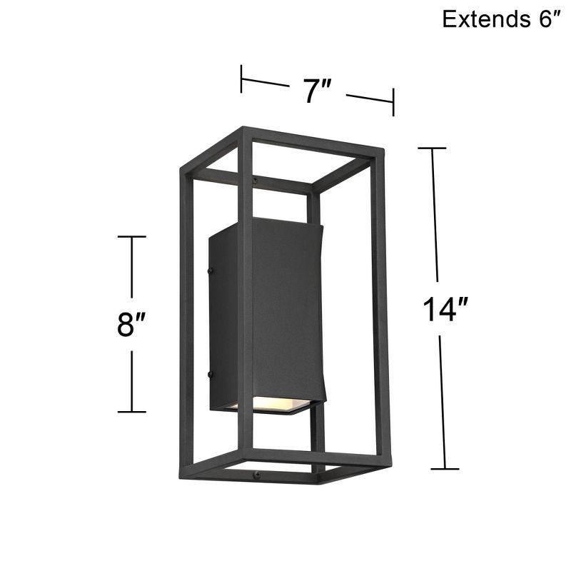 Possini Euro Design Modern Outdoor Wall Light Fixture Textured Black Dimmable LED Up Down 14" Sanded Glass Diffuser Up Down for Exterior Barn Deck