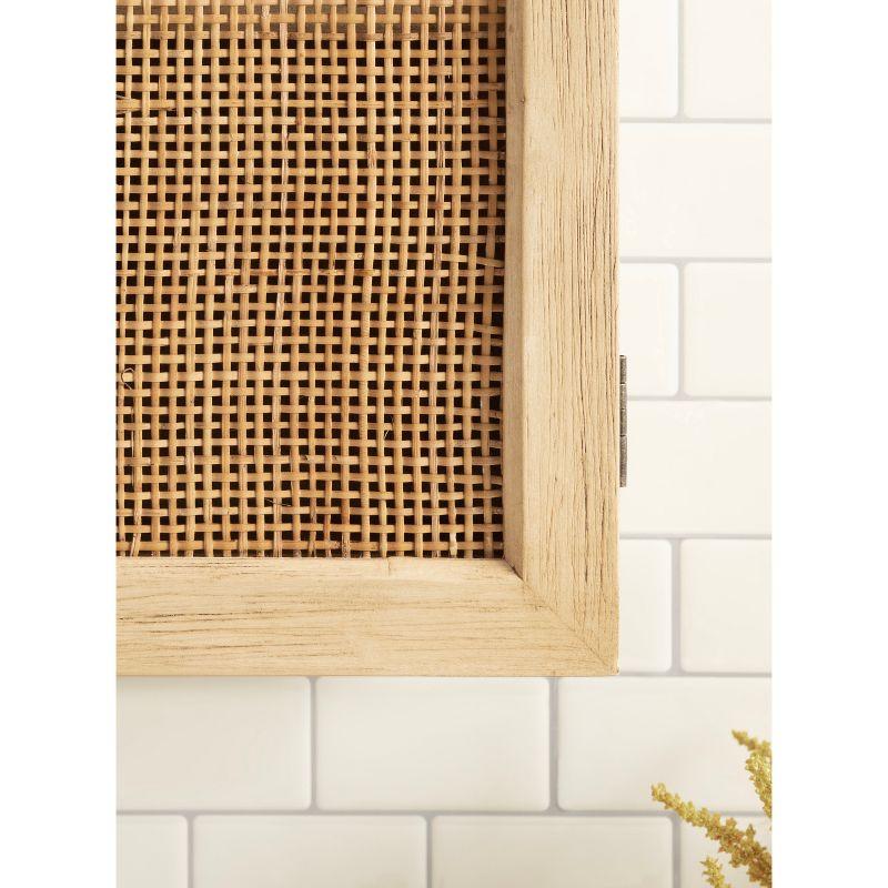 Natural Rattan and Wood Wall Cabinet with Shelves