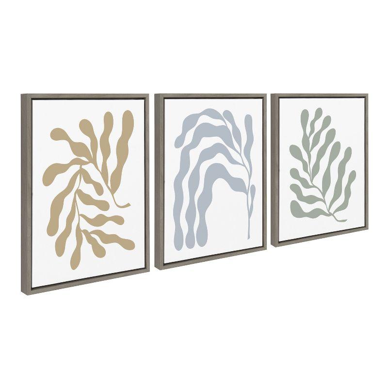 Kate and Laurel Sylvie Matisse Inspired Abstract Botanicals Framed Canvas by The Creative Bunch Studio, 3 Piece 18x24, Gray