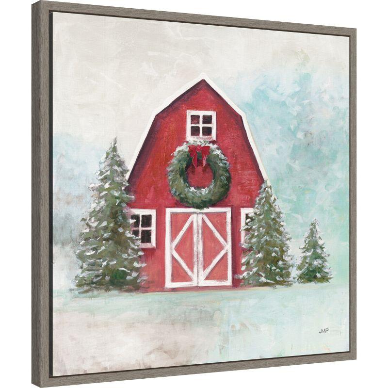 Amanti Art December Barn Blue Sky by Julia Purinton Canvas Wall Art Print Framed 22 x 22-in.