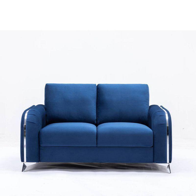 Wenona Blue Velvet Loveseat with Chrome Accents