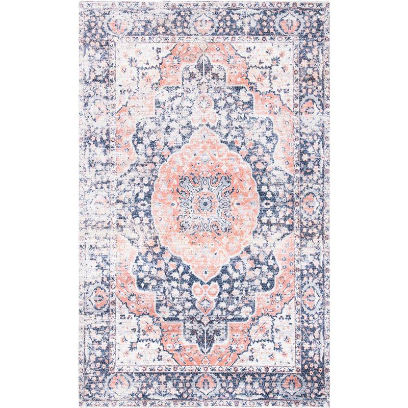 Ivory & Blue Distressed Oriental Cotton Blend 3x5 Rug