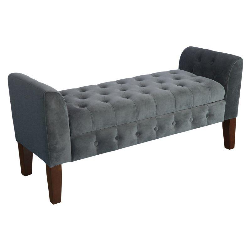 Luxurious Dark Gray Velvet Tufted Storage Settee Bench