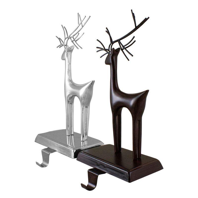 Northlight Set of 2 Oil Rubbed Bronze and Silver Reindeer Christmas Stocking Holders