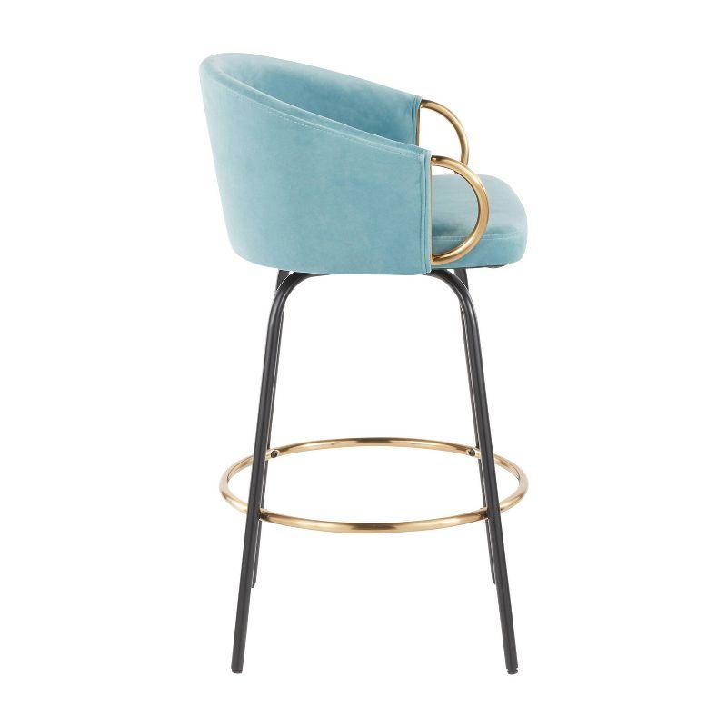 Claire Light Blue Velvet Swivel Counter Stools with Gold Accents