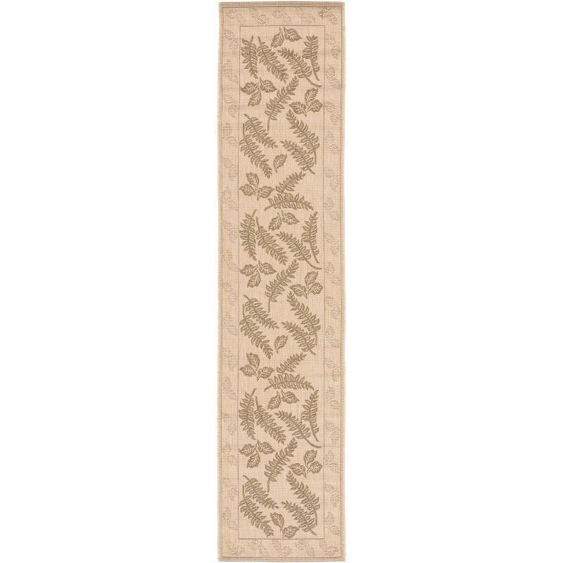 Natural Olive Floral Synthetic Outdoor Runner Rug