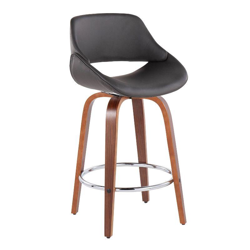 Flared Walnut & Chrome Swivel Counter Stool in Grey - Set of 2