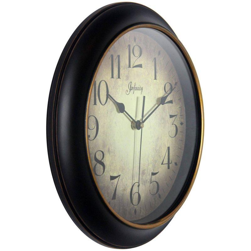 12" Precedent Wall Clock Black/Rose Gold - Infinity Instruments: Modern Indoor Round Analog Display, Plastic Construction