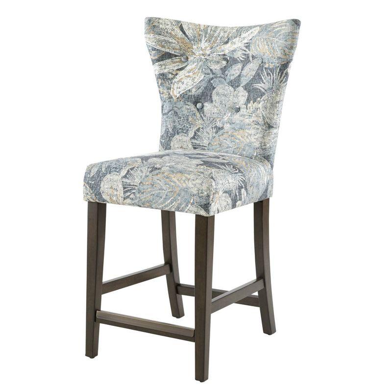 Elegant Blue Fabric & Dark Coffee Wood Counter Stool