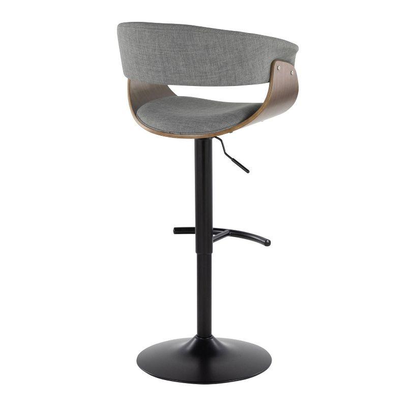 Set of 2 Vintage Modern Adjustable Barstools Black/Walnut/Light Gray - LumiSource: Swivel, Upholstered, Metal Base