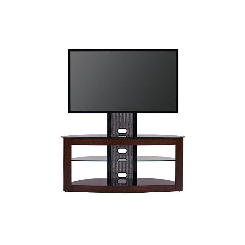 Orren Ellis Tol Curved Wood TV Stand Mount, 3 Open Shelves for Up to 85" TVs