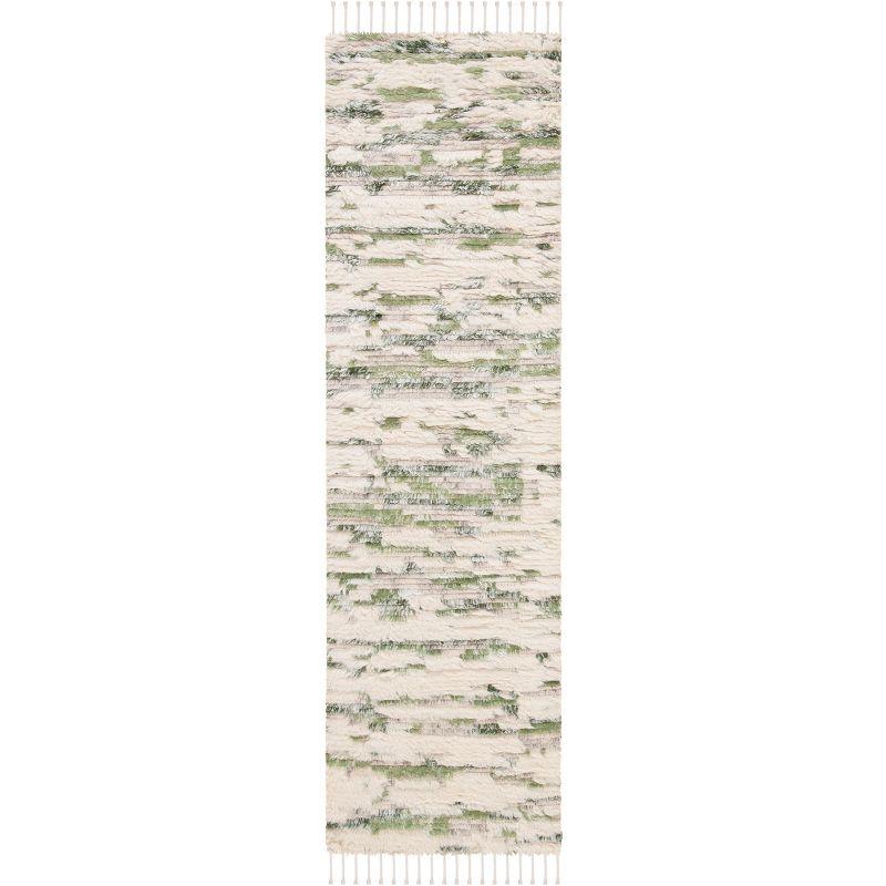 Hand-Knotted Ivory Wool and Viscose Shag Rug - 27" x 7"