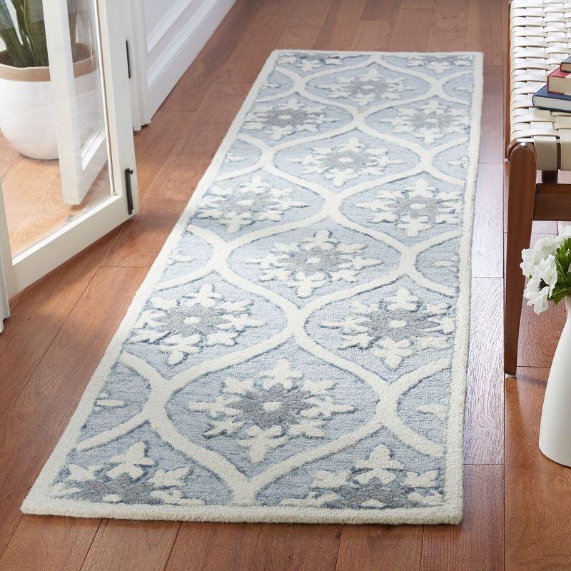 Gray and Ivory Floral Hand-Tufted Wool Runner Rug