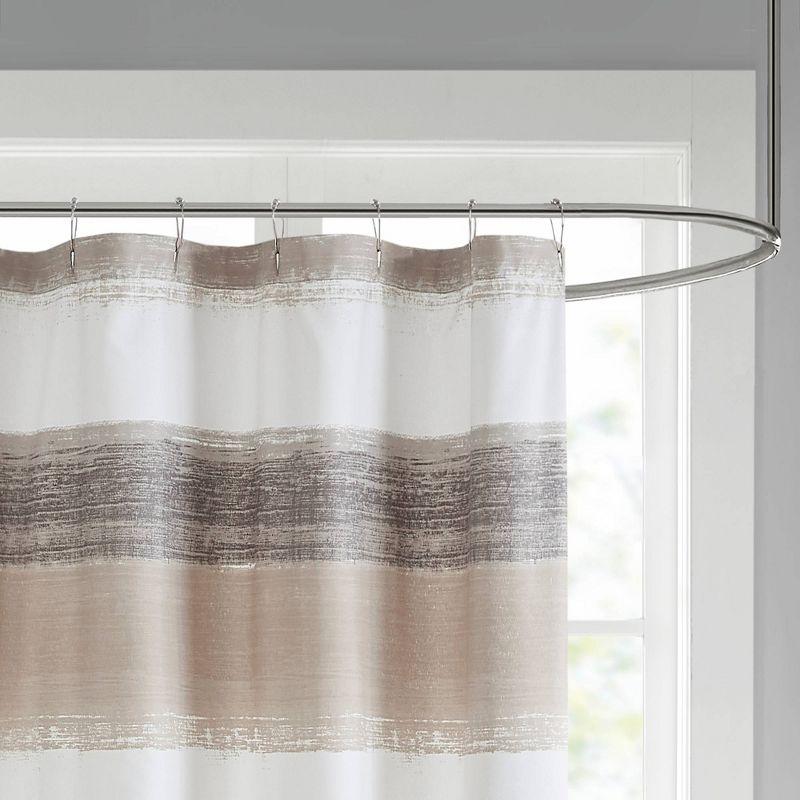 Seth Striped Print Shower Curtain Taupe/Black - Madison Park: Polyester Microfiber, Buttonhole Top, Machine Washable