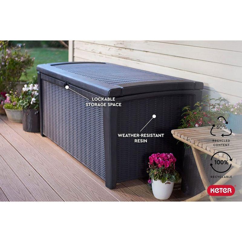 Keter Keter Borneo 110 Gallon Rattan Wicker Resin Patio Deck Storage Box Bench