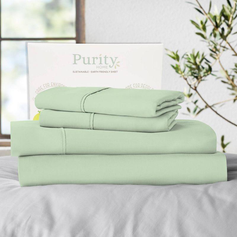 Full 400 Thread Count Ultimate Percale Cotton Solid Sheet Set Sage - Purity Home: Includes Deep Pocket Fitted Sheet, OEKO-TEX Certified