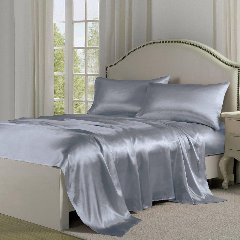 Queen Satin Sheet Set Silver - Belles & Whistles